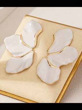 Gold and White Petal Drop Earrings - Designer Style